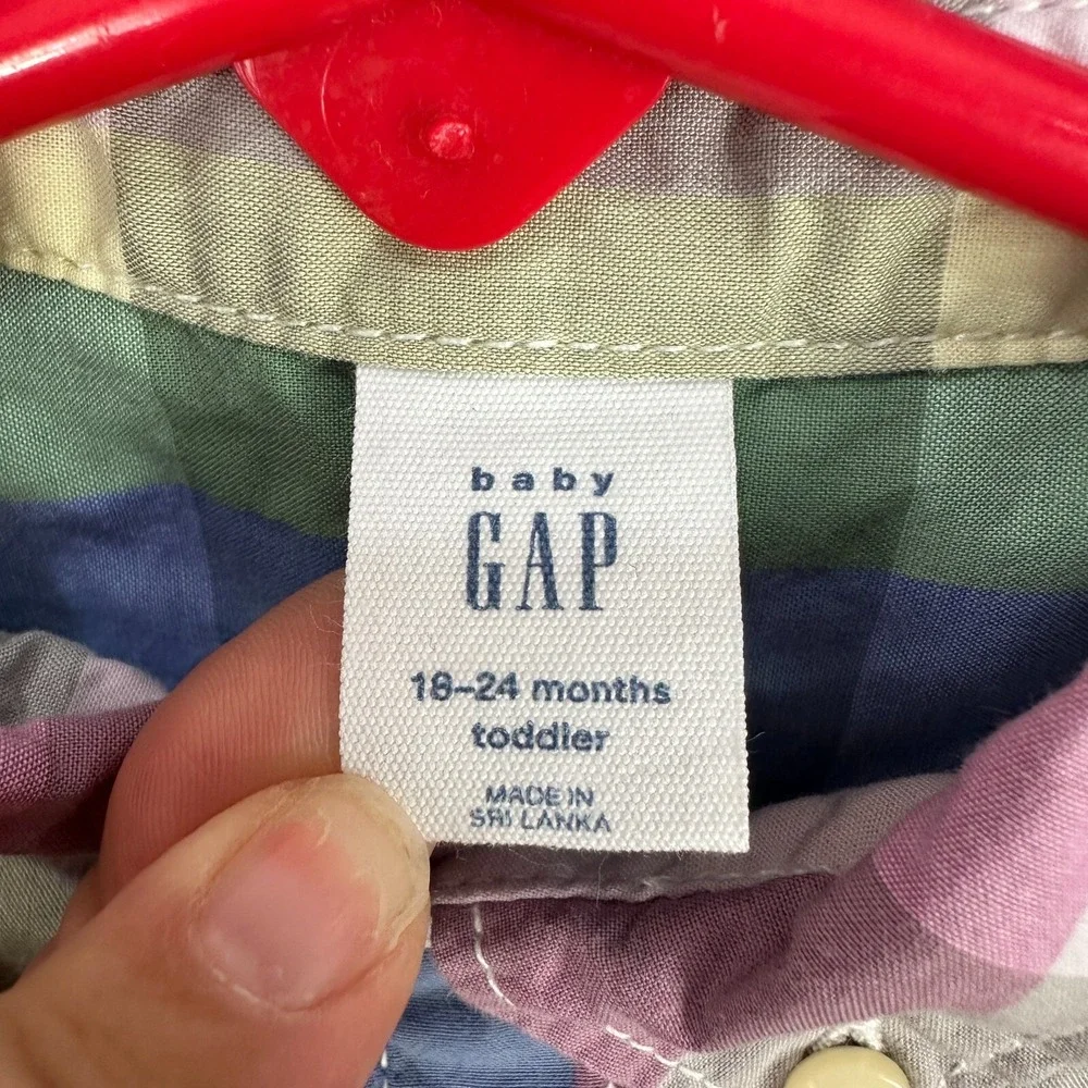 baby GAP Shirt 18-24 Months Madras Plaid Cotton Button Down‎ Preppy Spring